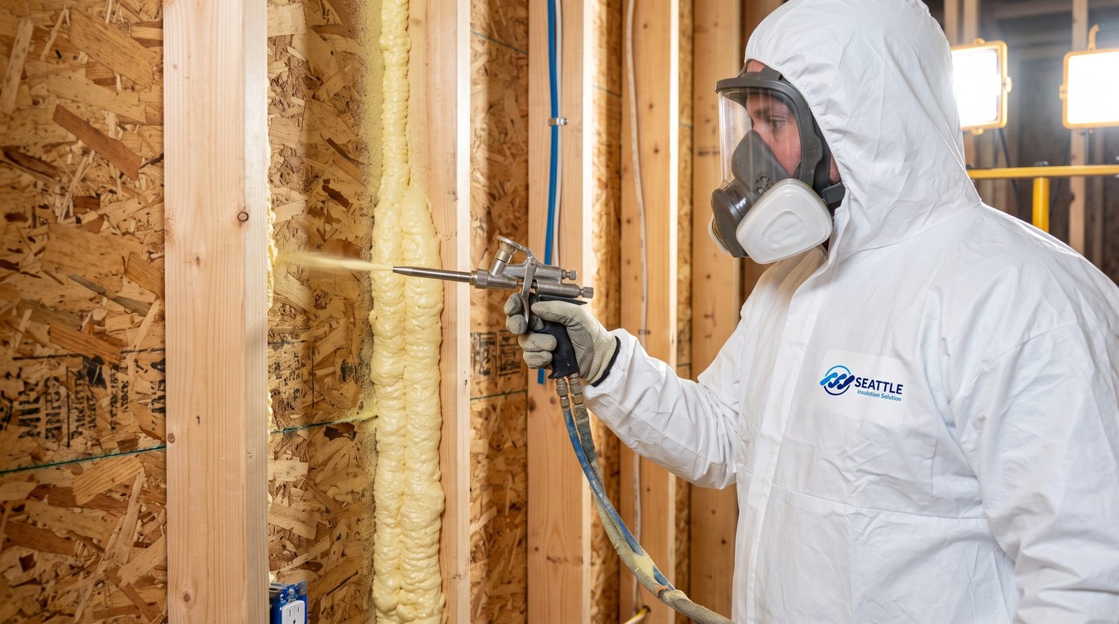 Foam application at wall framing